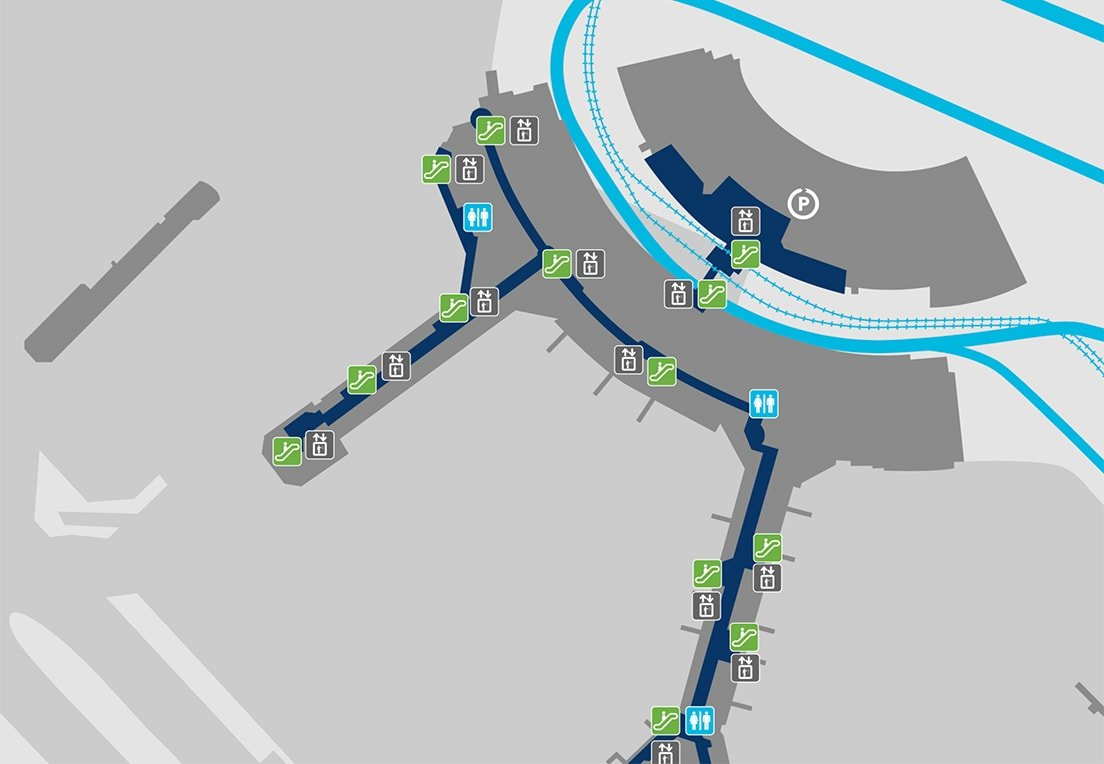 Pearson Airport Terminal 3 gate map showing restaurants at gates A B and C
